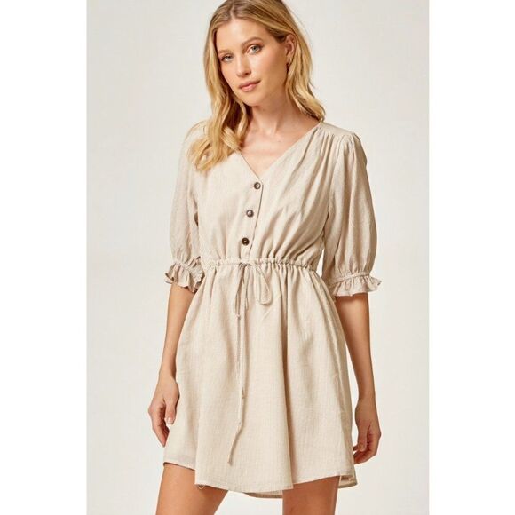 ANDREE BY UNIT Dresses & Skirts - Andree By Unit Casual Dress w/ Button Down Pinstripe Boho Basic D10025-NATURAL
